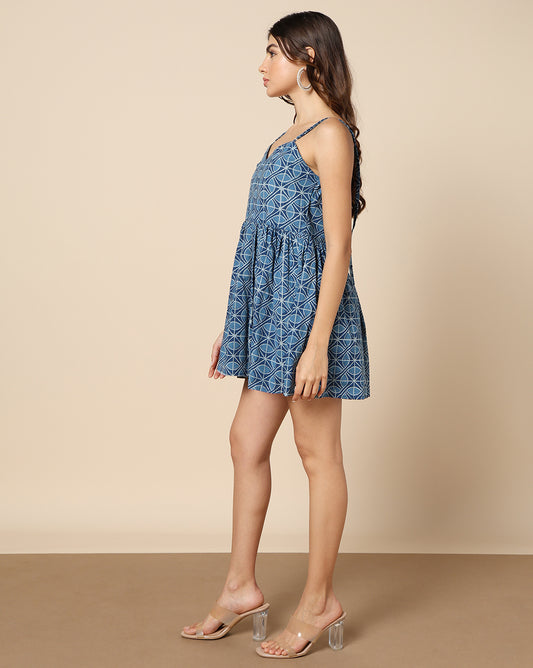 Natural Dyed Hand Block Printed Short Dress (Skater or Spaghetti)
