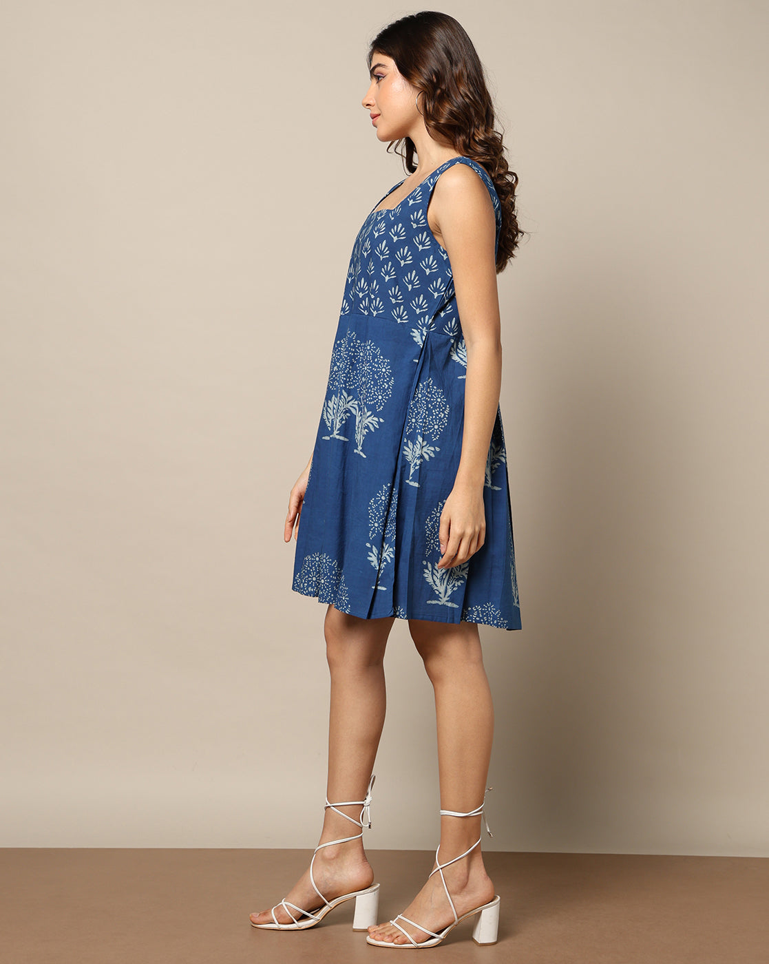 Indigo Natural Dyed Dabu Hand Block Print Short Dress