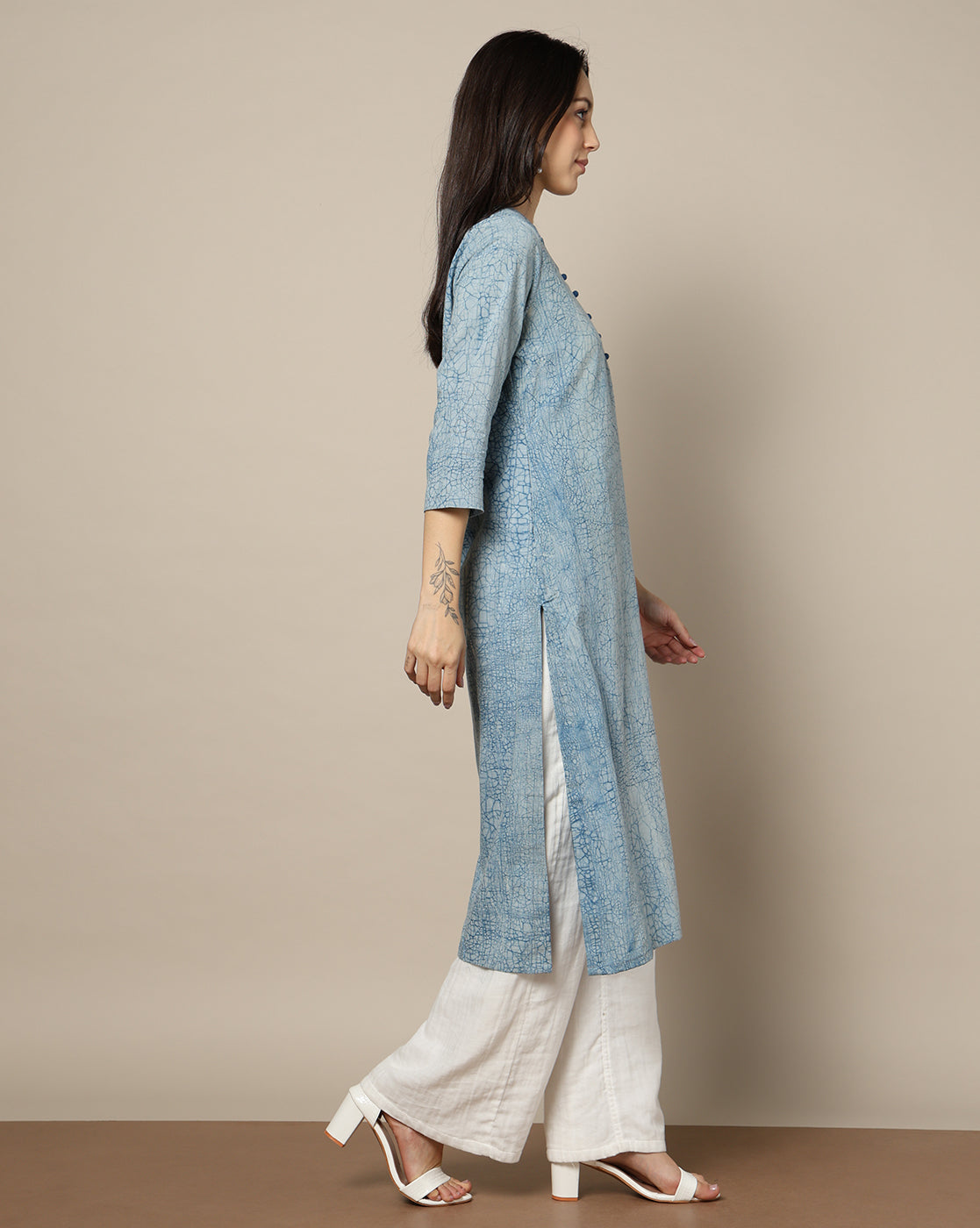 Indigo Dyed Dabu Hand Block Printed Long Kurta