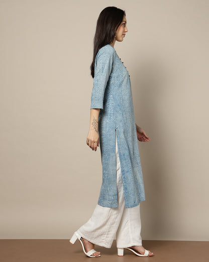 Indigo Dyed Dabu Hand Block Printed Long Kurta