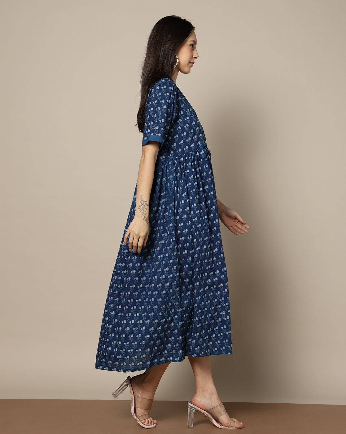 Indigo Dyed Dabu Hand Block Printed Long Dress