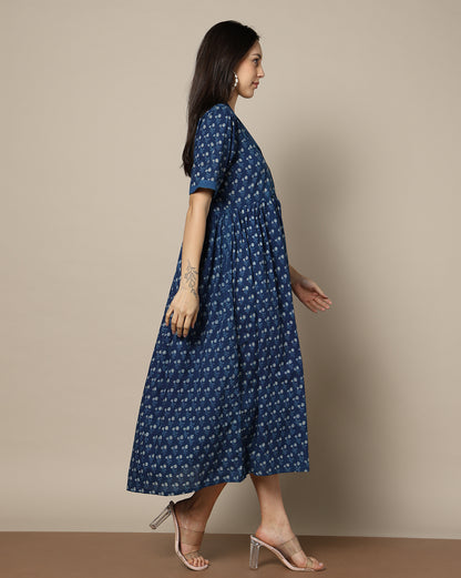 Indigo Dyed Dabu Hand Block Printed Long Dress
