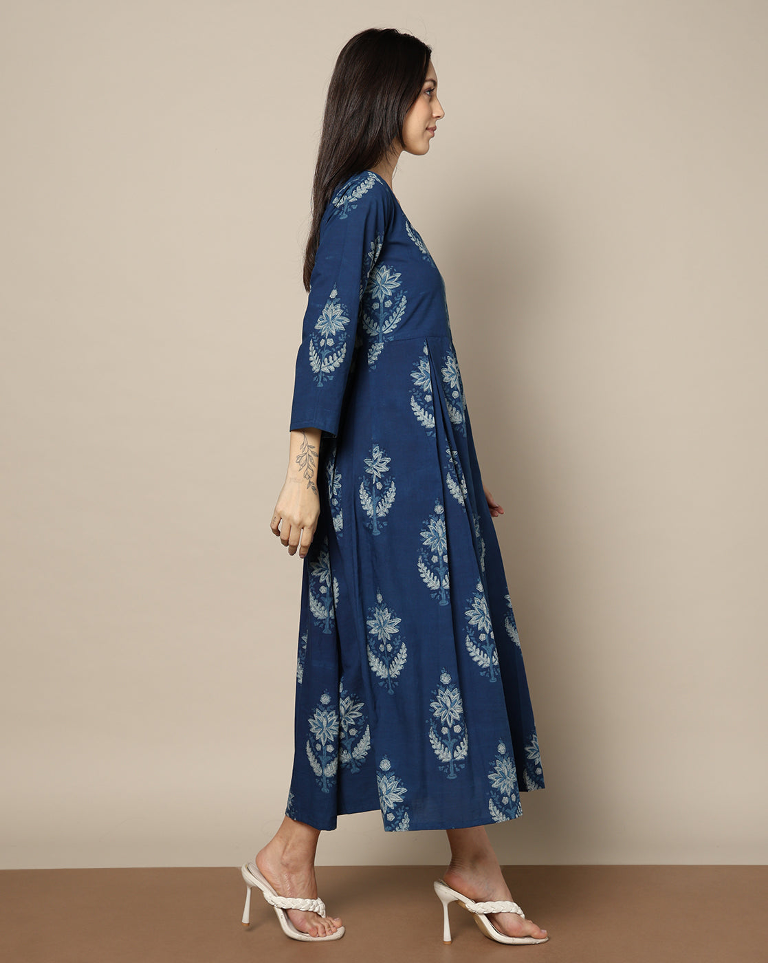 Indigo Dyed Dabu Hand Block Printed Long Dress