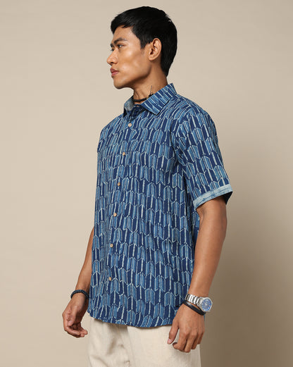 Men's Dabu Printed Indigo Dyed Shirt