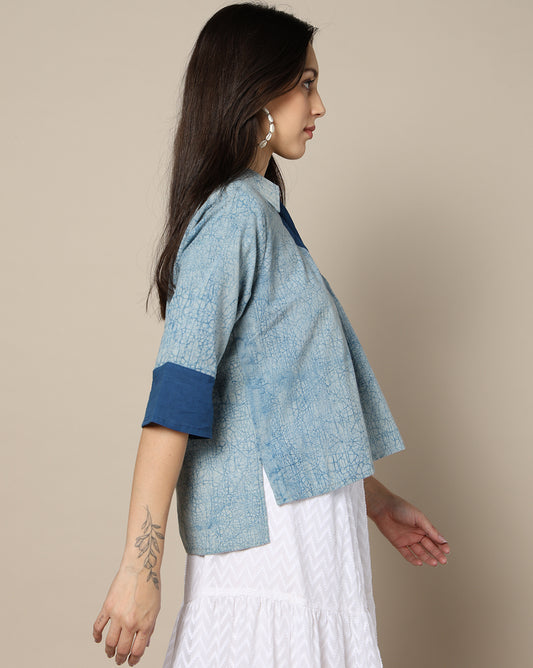 Indigo Dyed Dabu Printed Cotton Top