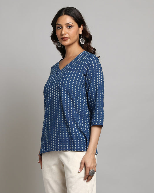 Indigo Dyed and Dabu Printed Top