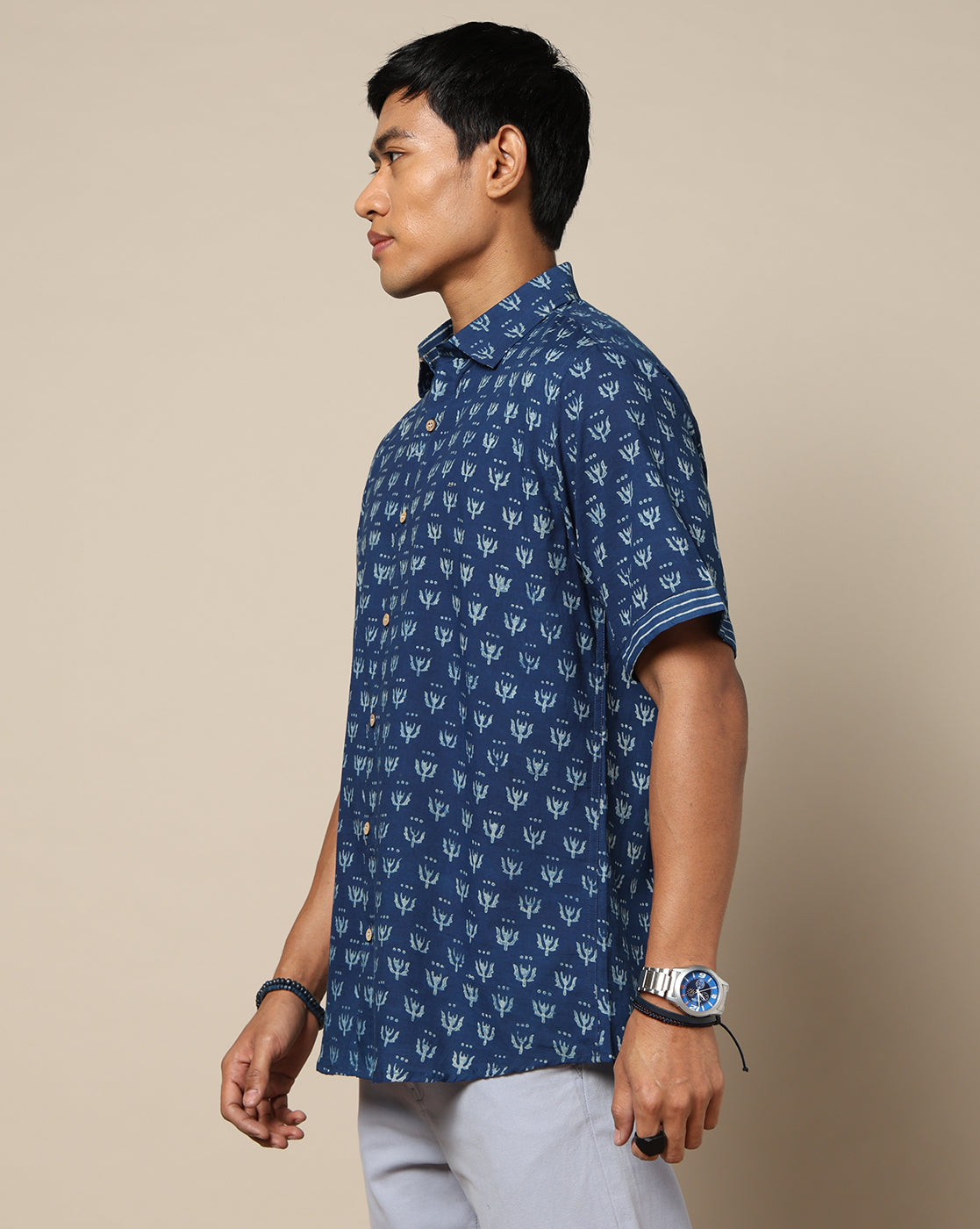Men's Dabu Printed Indigo Dyed Shirt