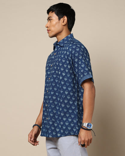 Men's Dabu Printed Indigo Dyed Shirt