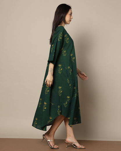 Indigo Nashpal Dyed Hand Block Printed Free Size Dress
