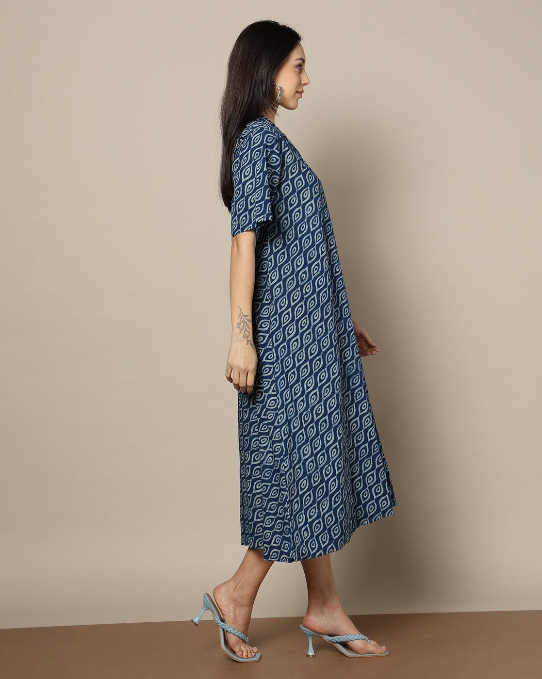 Indigo Dyed Dabu Hand Block Printed Long Dress