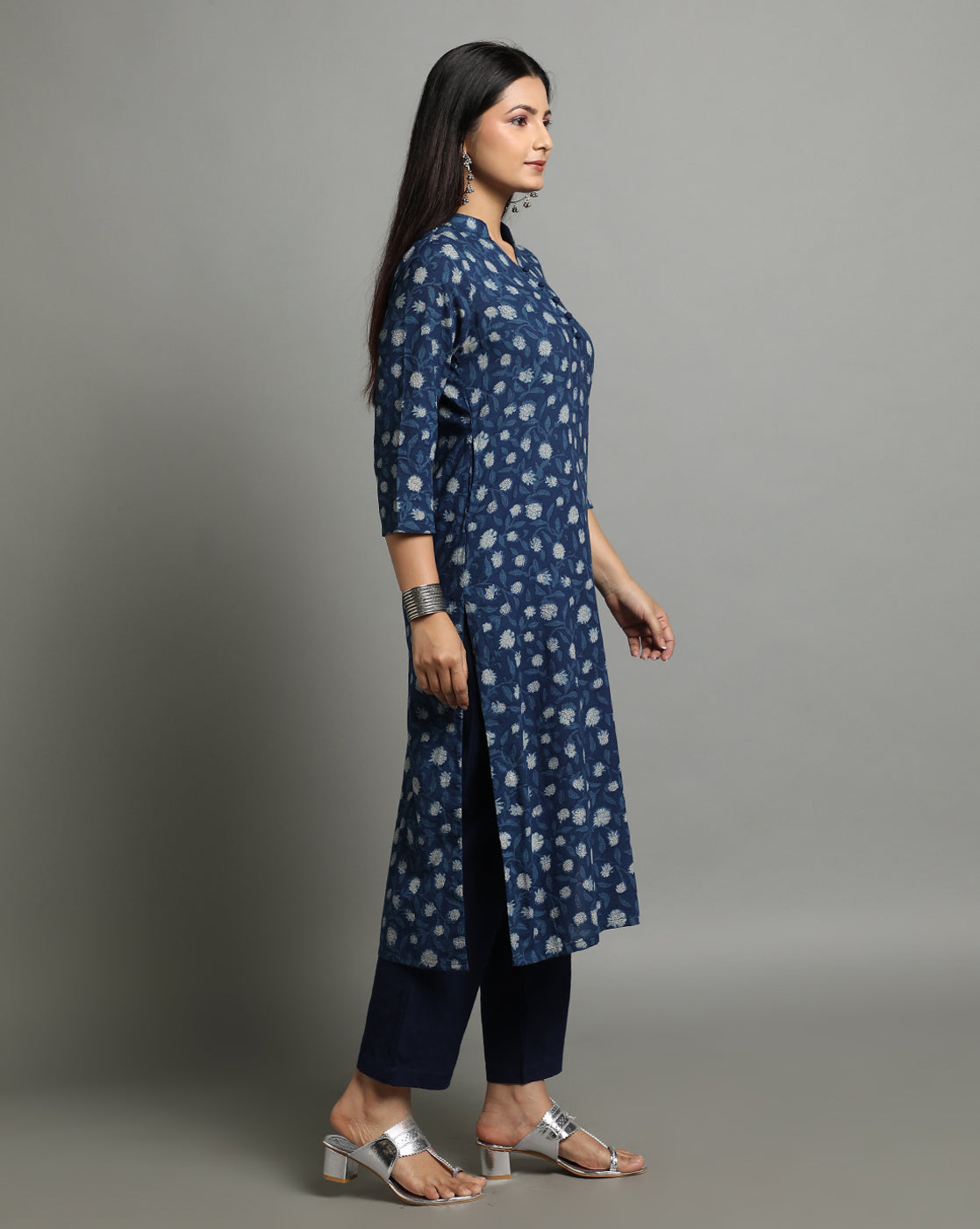 Indigo Dyed Dabu Hand Block Printed Long Kurta