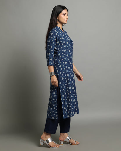 Indigo Dyed Dabu Hand Block Printed Long Kurta