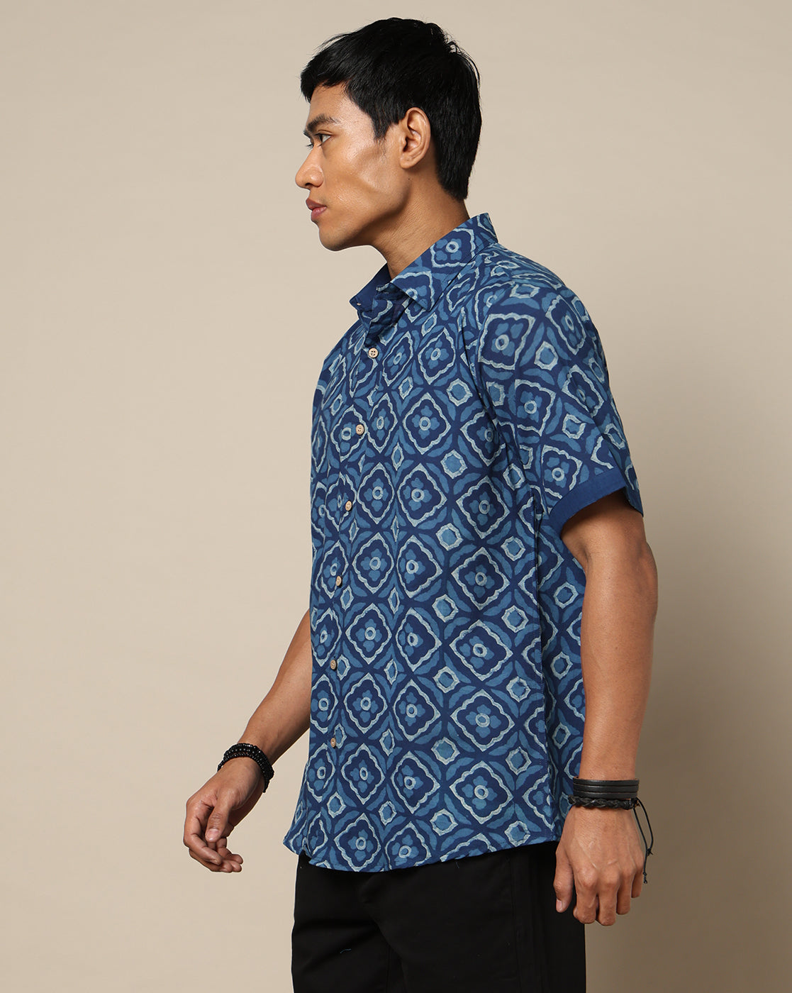 Men's Dabu Printed Indigo Dyed Shirt