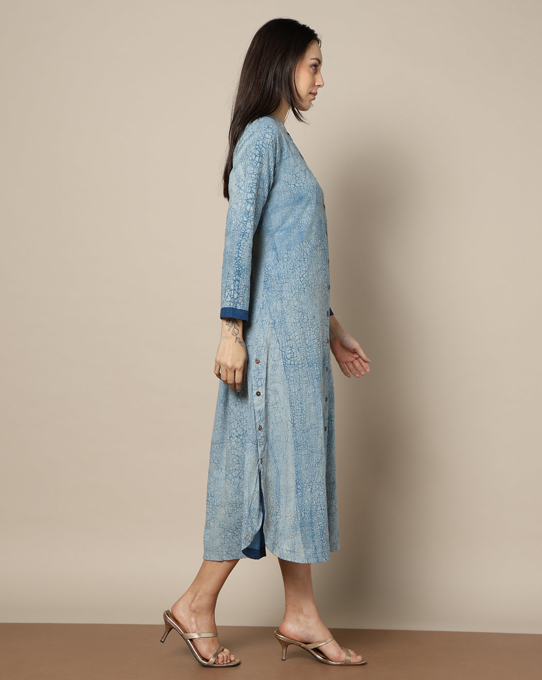 Indigo Dyed Dabu Hand Block Printed Long Kurta