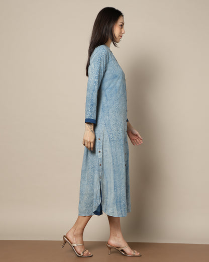 Indigo Dyed Dabu Hand Block Printed Long Kurta