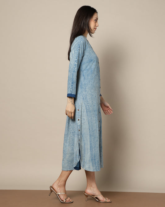 Indigo Dyed Dabu Hand Block Printed Long Kurta
