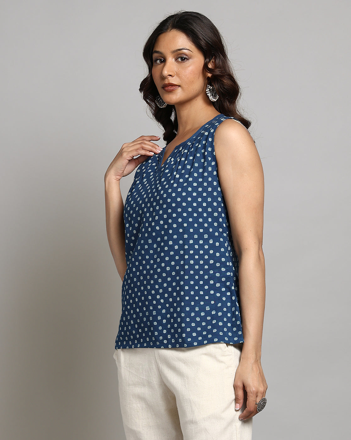 Indigo Dyed and Dabu Printed Top