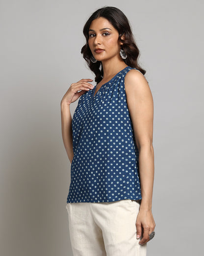 Indigo Dyed and Dabu Printed Top