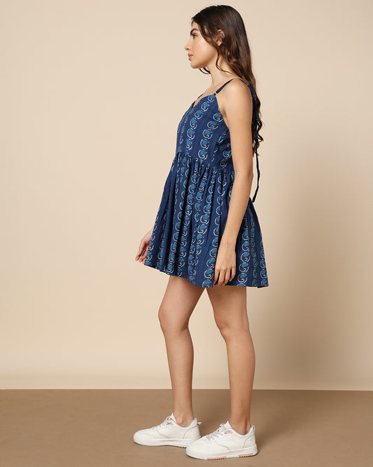 Natural Dyed Hand Block Printed Short Dress (Skater or Spaghetti)
