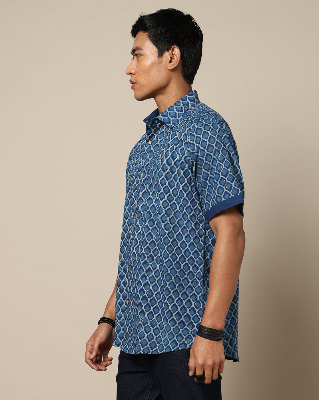 Men's Dabu Printed Indigo Dyed Shirt