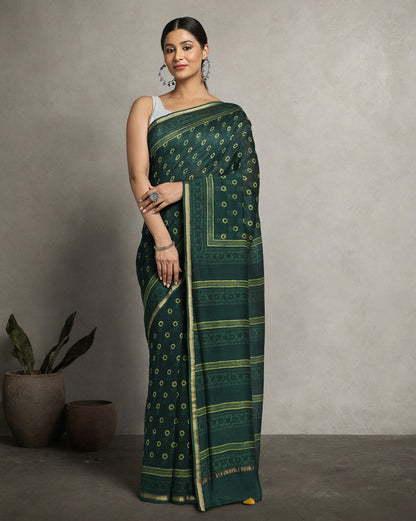 Natural Indigo Dyed Dabu Hand Block Printed Chanderi Saree