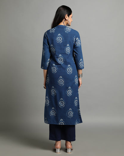 Indigo Dyed Dabu Hand Block Printed Long Kurta