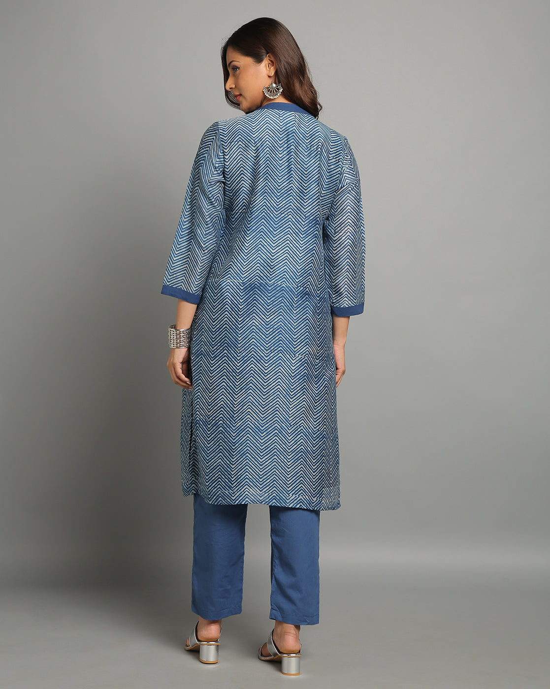 Indigo Dyed Dabu Printed Chanderi Lehar Long Kurta
