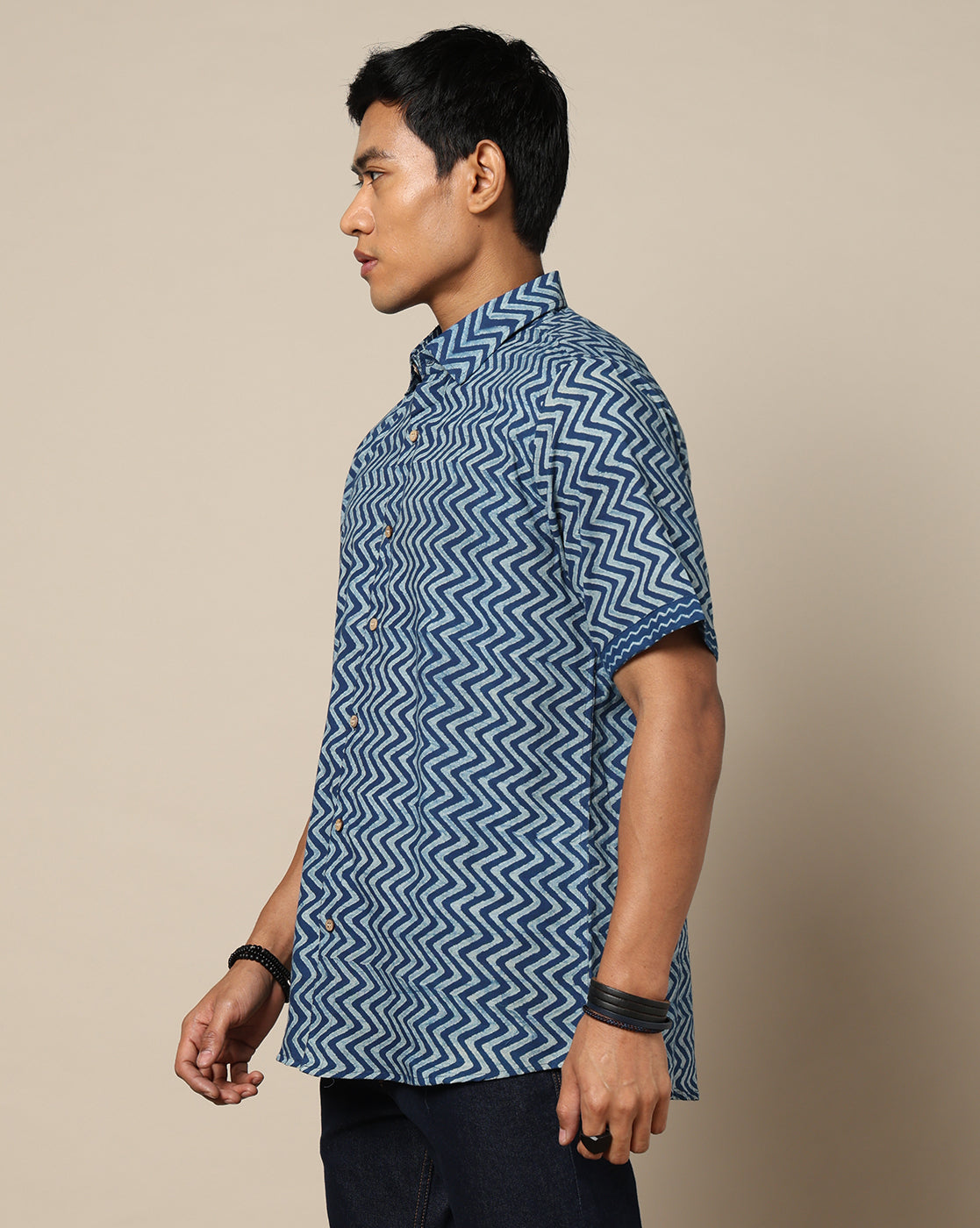 Men's Dabu Printed Indigo Dyed Shirt