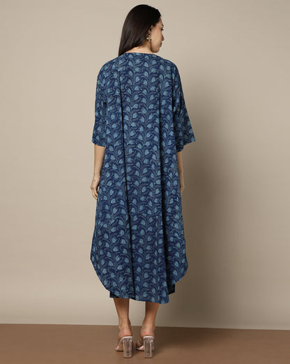 Indigo Dyed Dabu  Hand Block Printed Free Size Dress