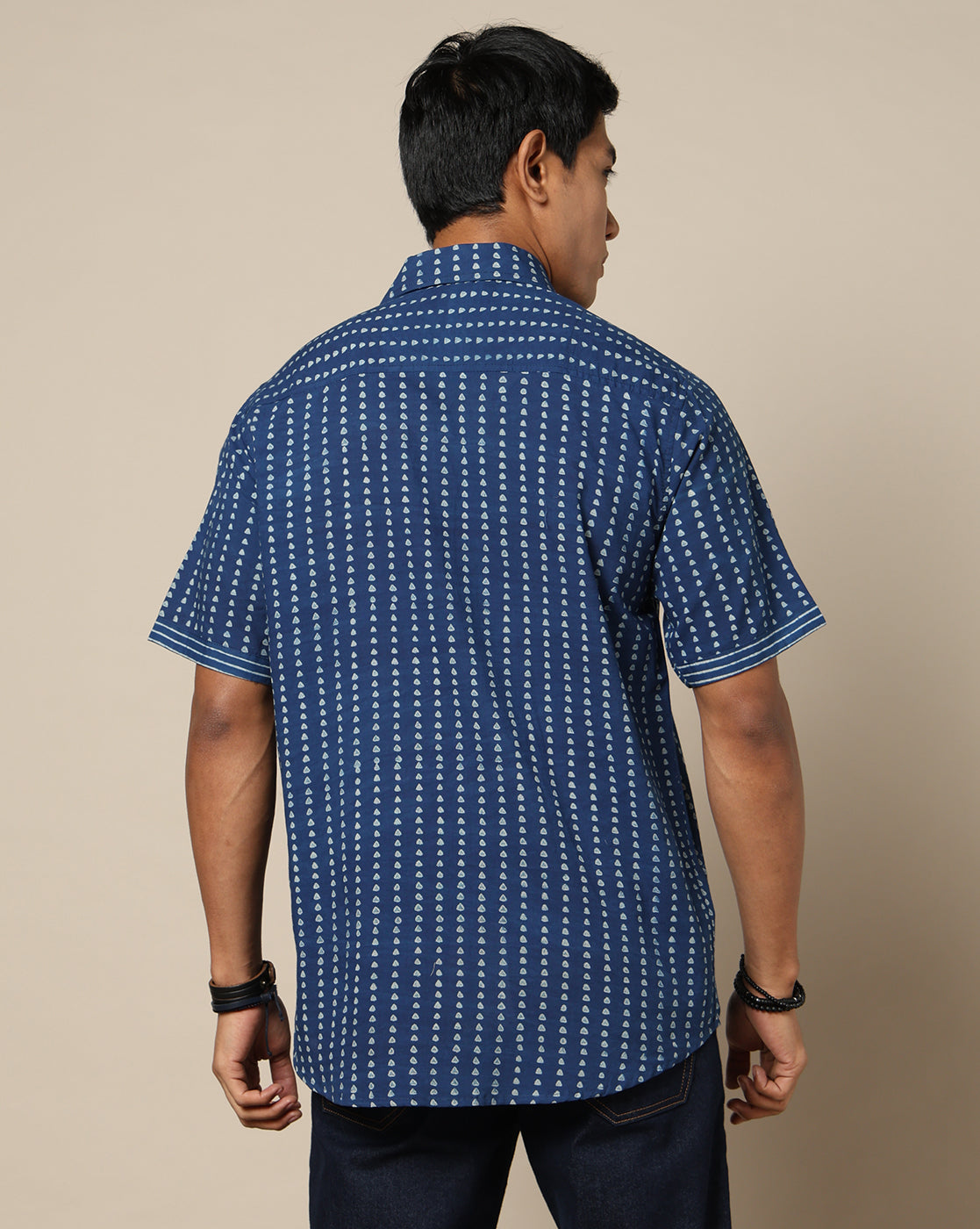 Men's Dabu Printed Indigo Dyed Shirt