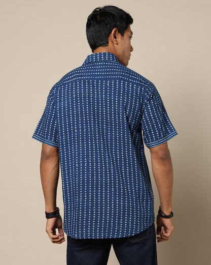 Men's Dabu Printed Indigo Dyed Shirt