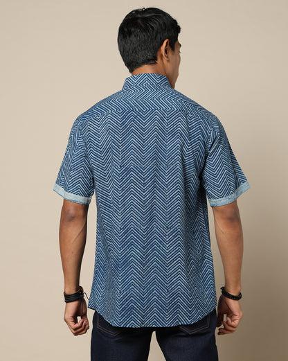 Men's Dabu Printed Indigo Dyed Shirt