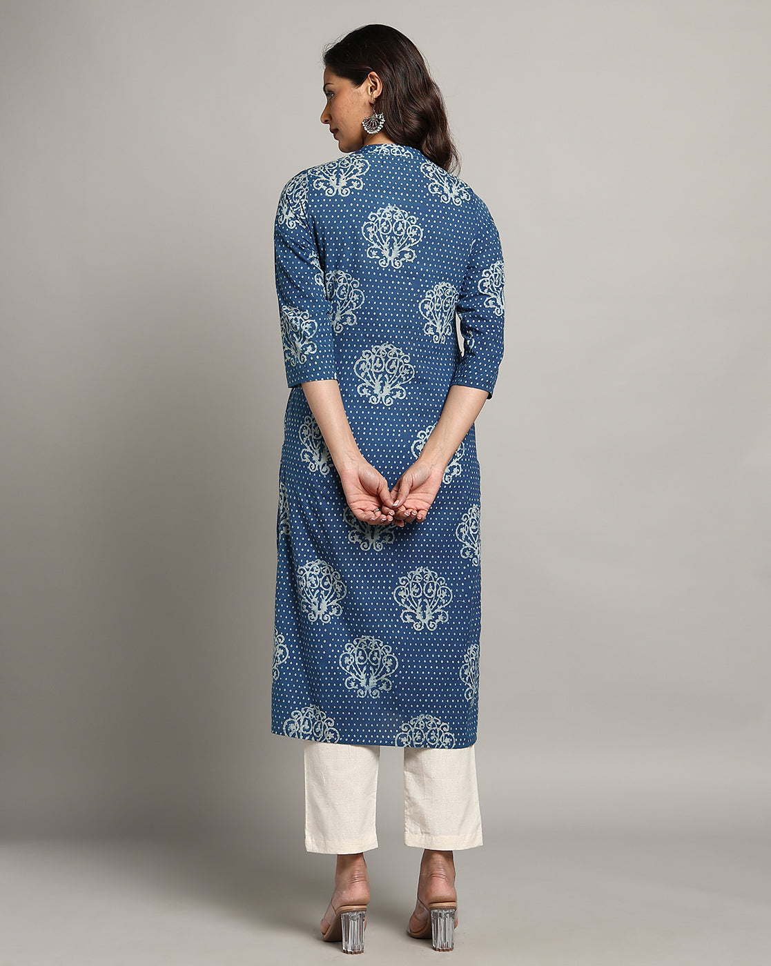 Indigo Dyed Dabu Printed Cotton Long Kurta