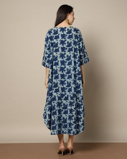 Indigo Dyed Dabu Hand Block Printed Free Size Dress