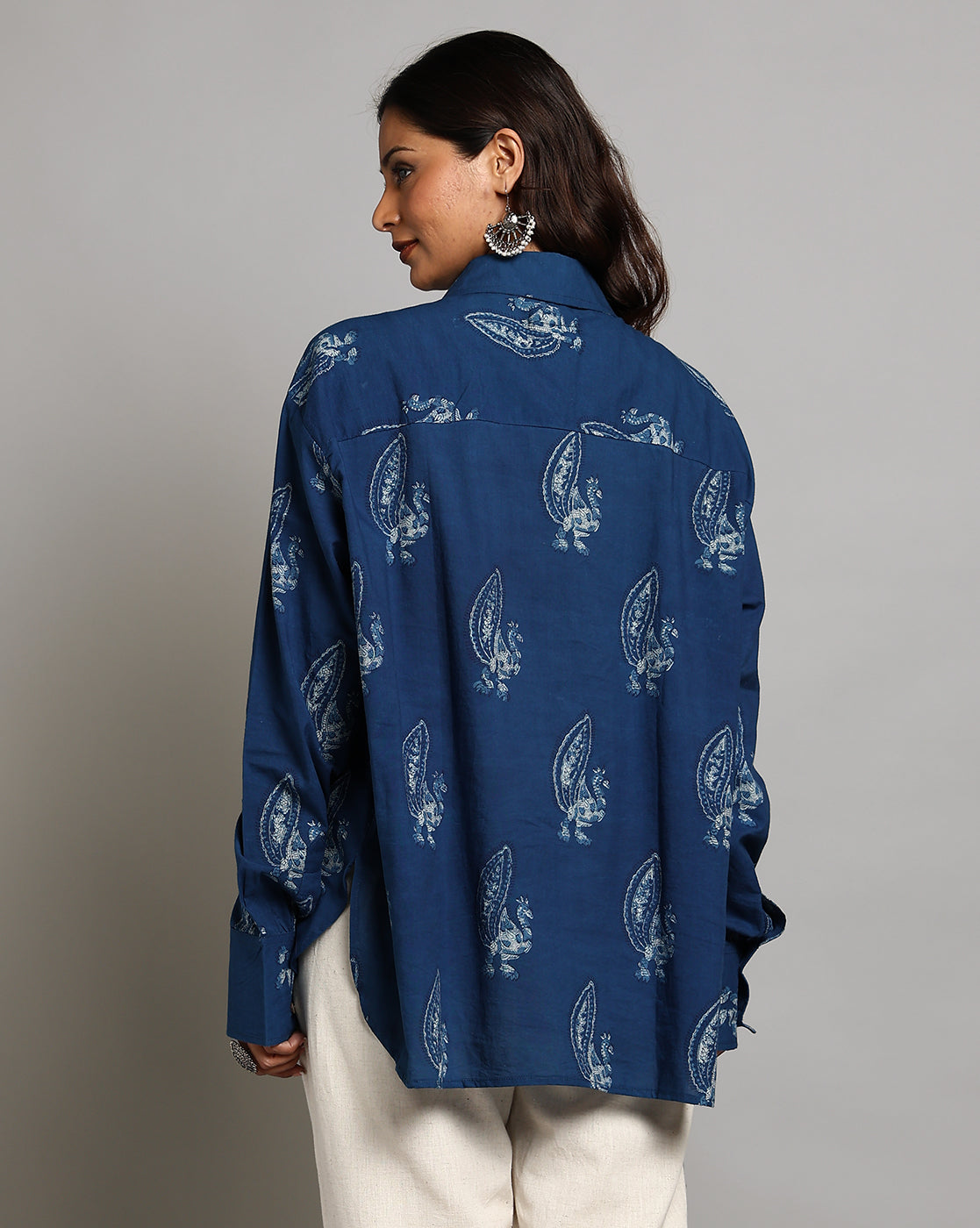 Indigo Dyed and Dabu Printed Shirt