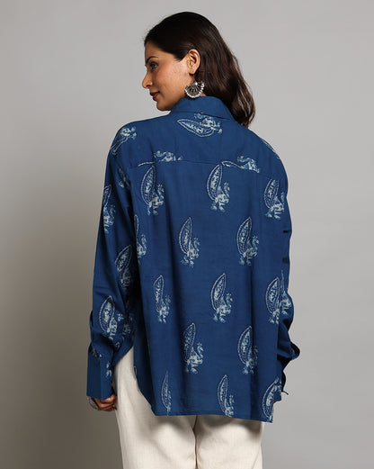 Indigo Dyed and Dabu Printed Shirt