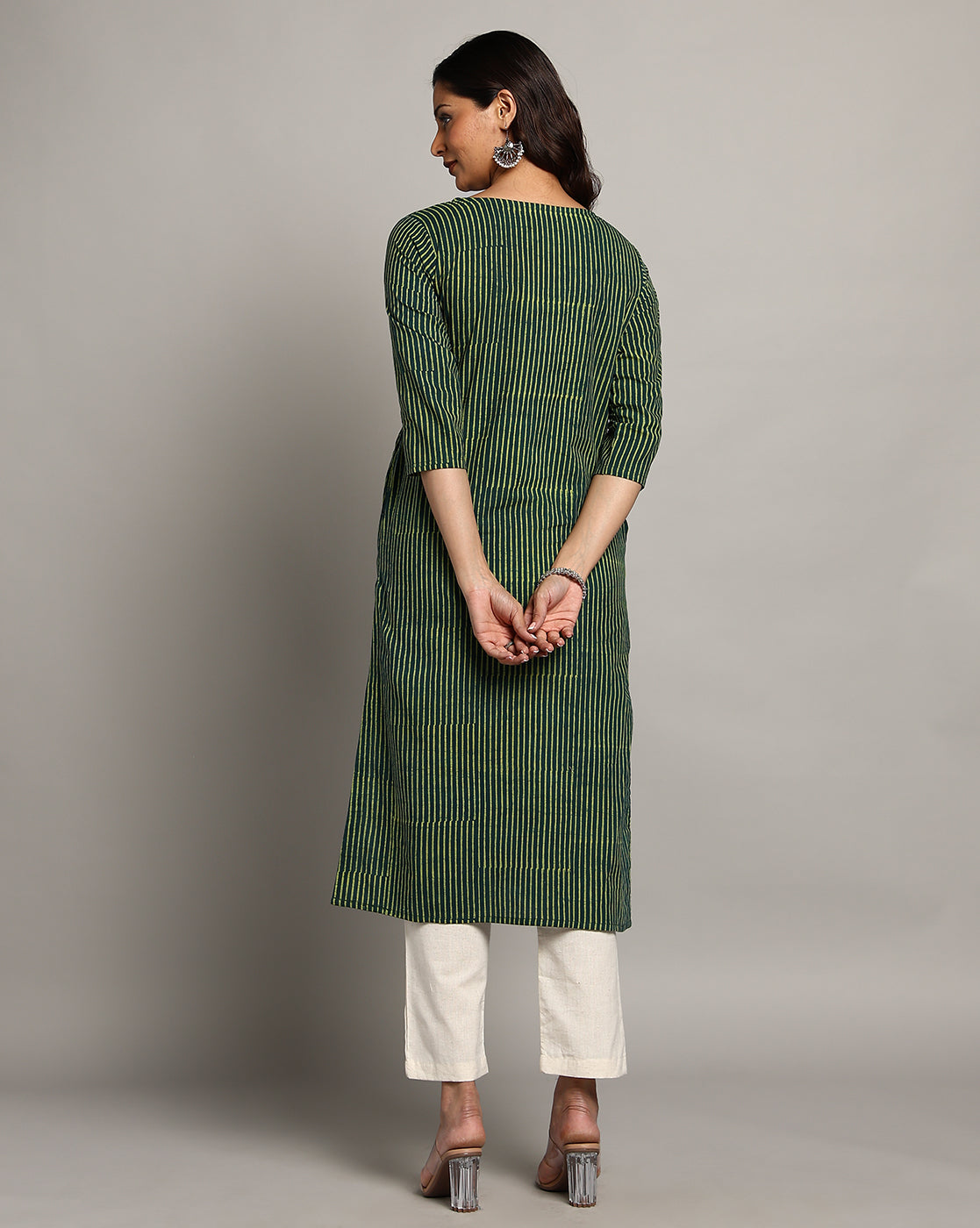 Indigo Nashpal Dyed Dabu Printed Cotton Long Kurta