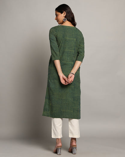 Indigo Nashpal Dyed Dabu Printed Cotton Long Kurta