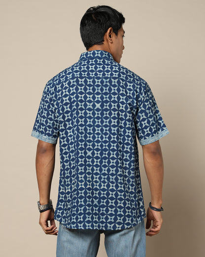 Men's Dabu Printed Indigo Dyed Shirt