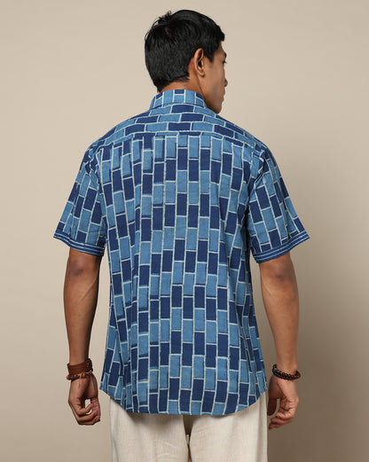 Men's Dabu Printed Indigo Dyed Shirt
