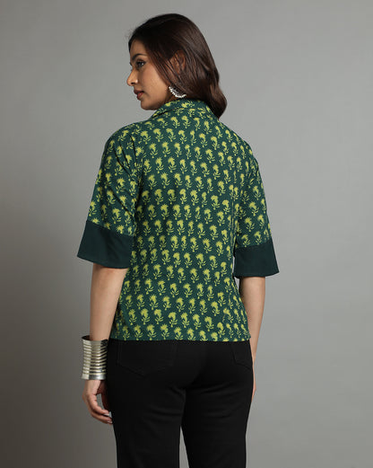 Indigo Nashpal Dyed Dabu Printed Flower Zaal Pintuk Top