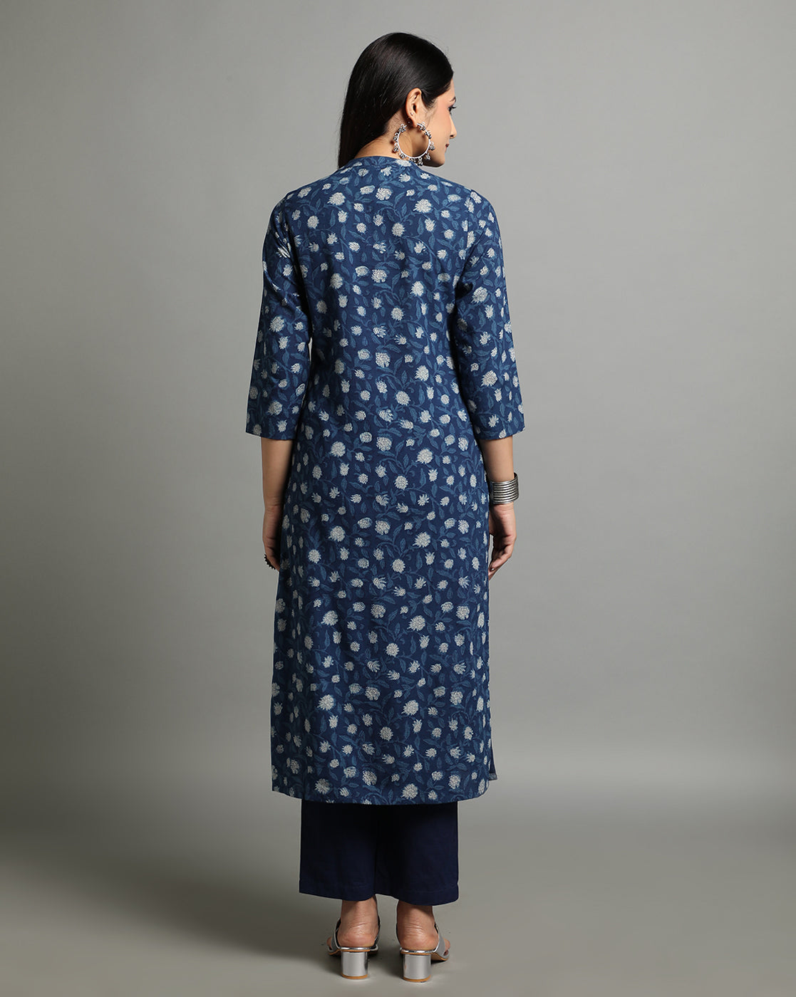 Indigo Dyed Dabu Hand Block Printed Long Kurta