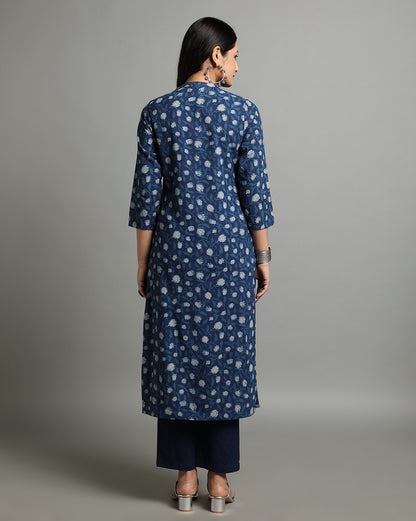Indigo Dyed Dabu Hand Block Printed Long Kurta