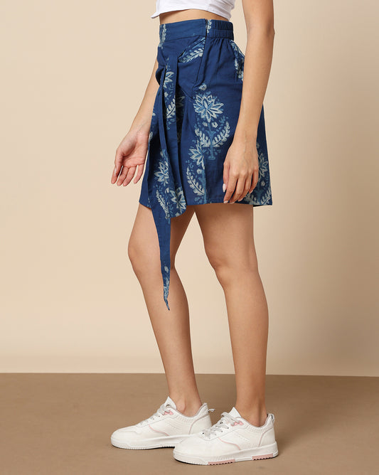 Indigo Dyed Dabu Printed Bada Butta Cotton Skirt
