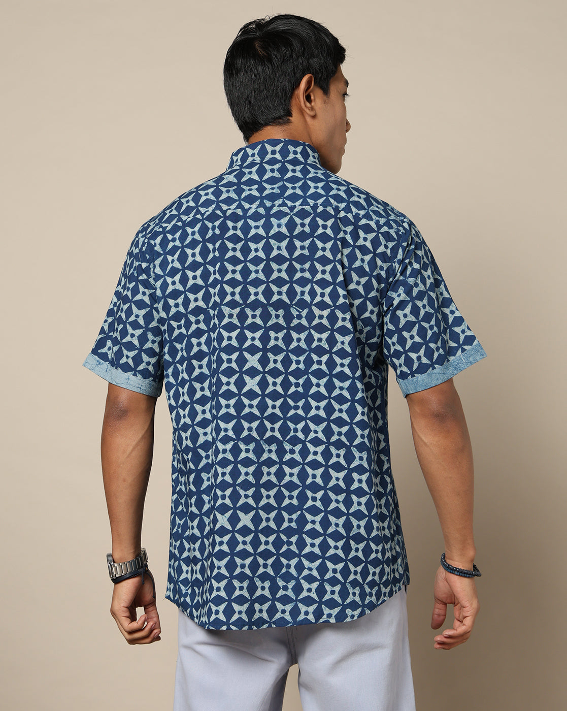 Men's Dabu Printed Indigo Dyed Shirt