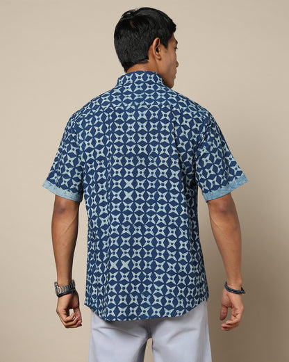 Men's Dabu Printed Indigo Dyed Shirt