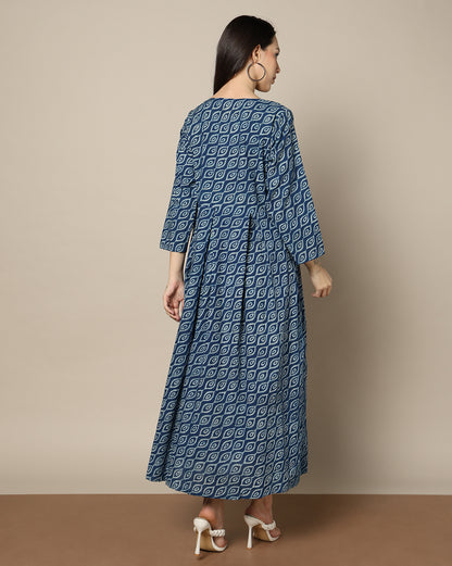 Indigo Dyed Dabu Hand Block Printed Long Dress