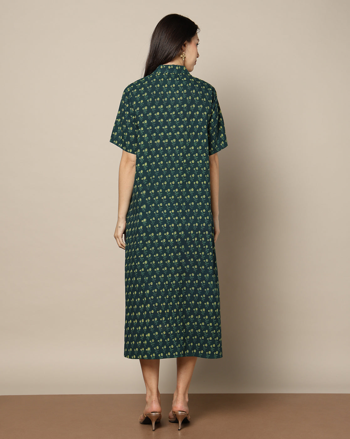 Indigo Nashpal Dyed Dabu Hand Block Printed Long Dress
