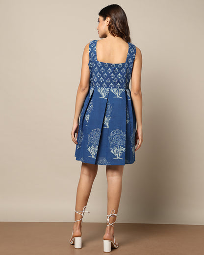 Indigo Natural Dyed Dabu Hand Block Print Short Dress