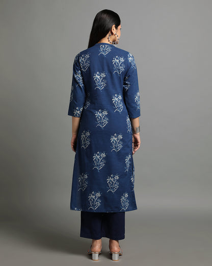 Indigo Dyed Dabu Hand Block Printed Long Kurta